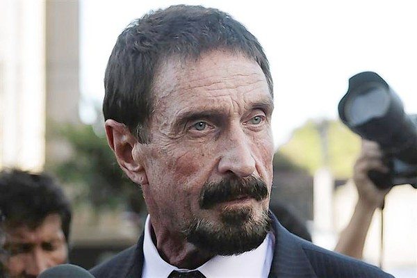 John Mcafee, U.S. anti-virus software guru, addresses a news conference outside the Supreme Court of Justice in Guatemala City