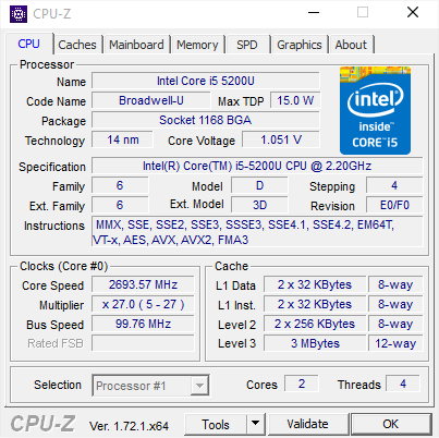 BRIX 5200 CPU-Z
