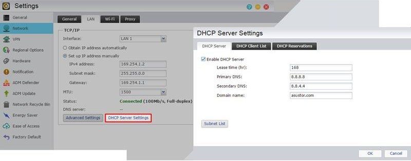 ASUSTOR ADM 2.5.2beta DHCP-Server