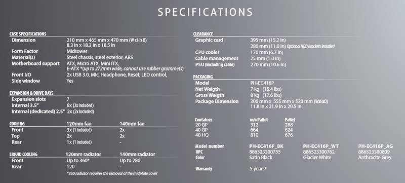 Phanteks Eclipse P400 specs