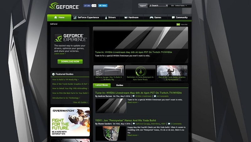 Nvidia GeForce Webpage