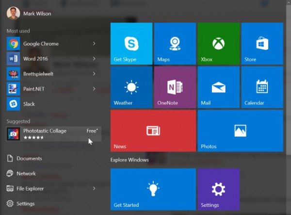 Windows 10 places ads for apps in your start menu