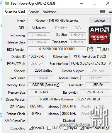 AMD XFX RX 480 GPU-Z