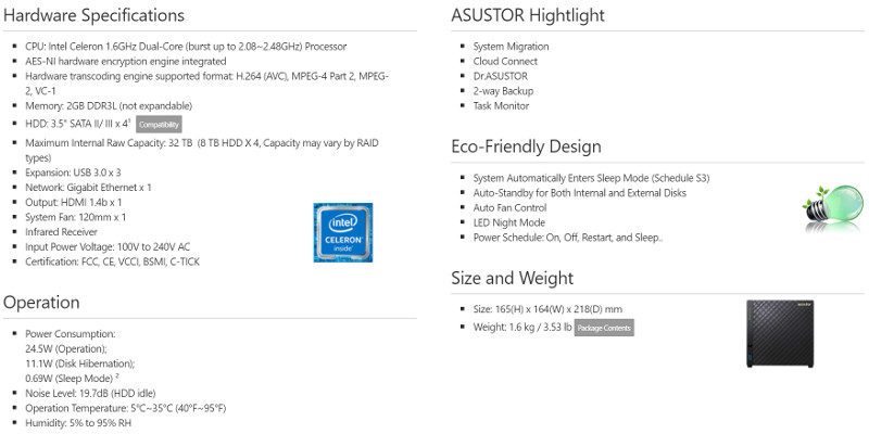 ASUSTOR_AS3104T-SS-Specs hardware
