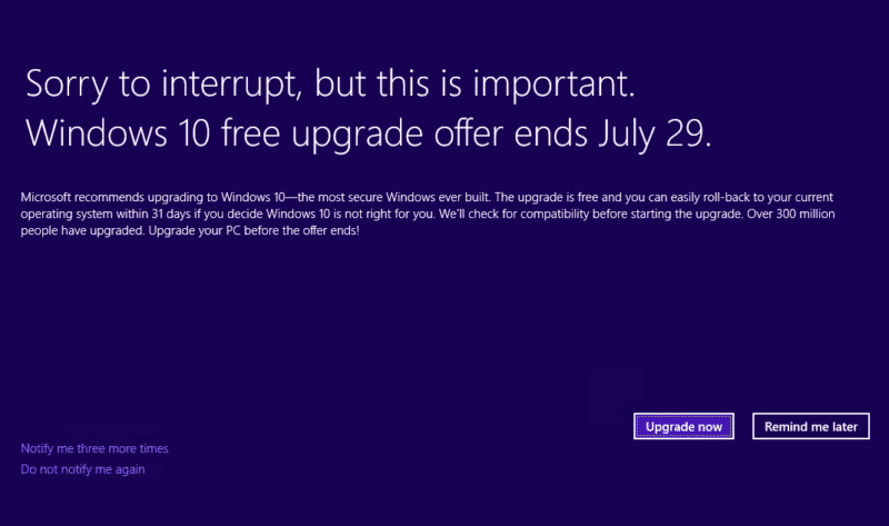 Microsoft Takes 'Get Windows 10' Full-Screen