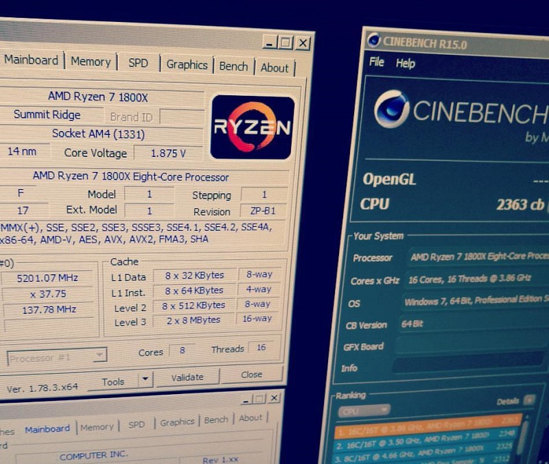 AMD Ryzen 1800X Zen Cinebench R15 2363