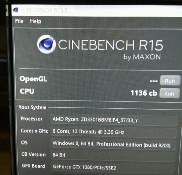 AMD Ryzen R5 1600X Cinebench R15 Multi