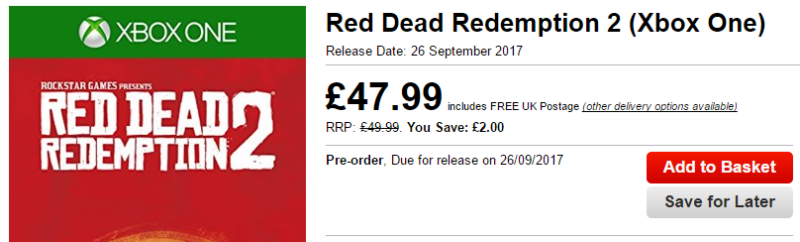 Red Dead Redemption 2 Release Date Leaked By UK Retailer