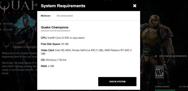 Quake Champions System Requirements Leaked