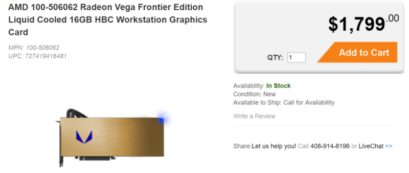AMD Radeon Vega Frontier Video Card Pricing Revealed, Pre-Orders Surface