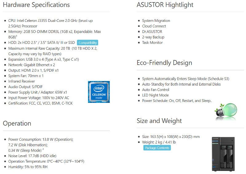 ASUSTOR AS6302T SS hardware specs