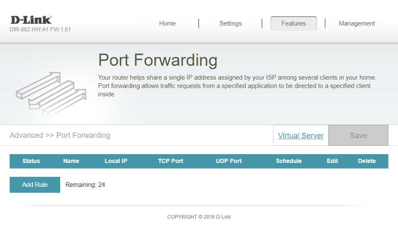 D-Link DIR-882 SS Features port forwarding 1