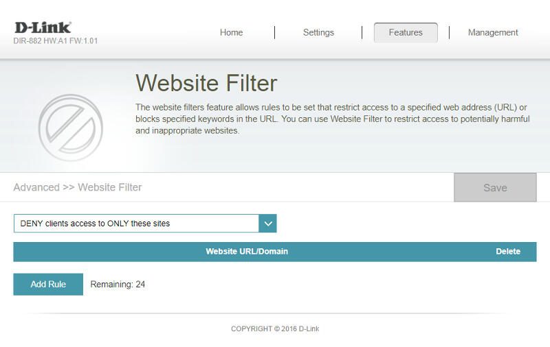 D-Link DIR-882 SS Features website filter