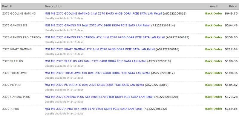 NCIX Leaks Entire MSI Z370 Motherboard Lineup and Pricing