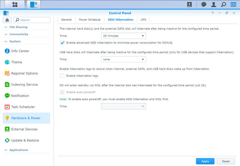 Synology DSM SS03 Settings hardware and power 3