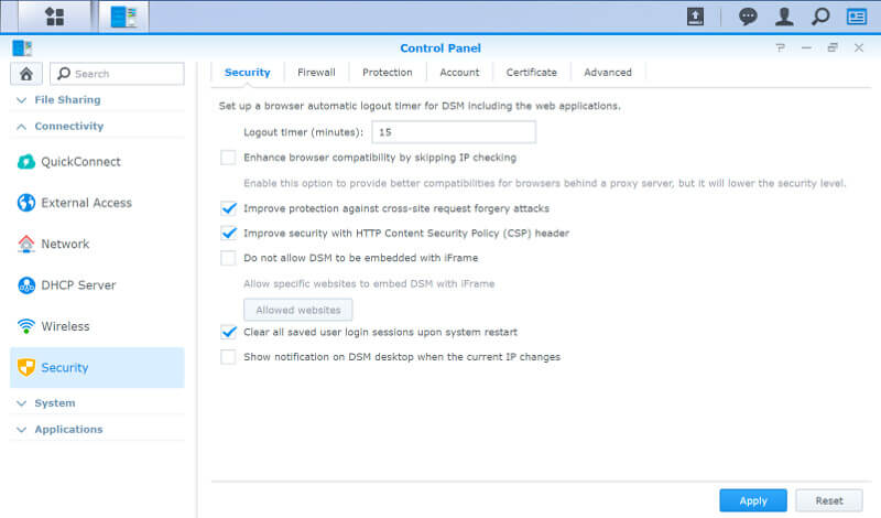 Synology DSM SS03 Settings security 1