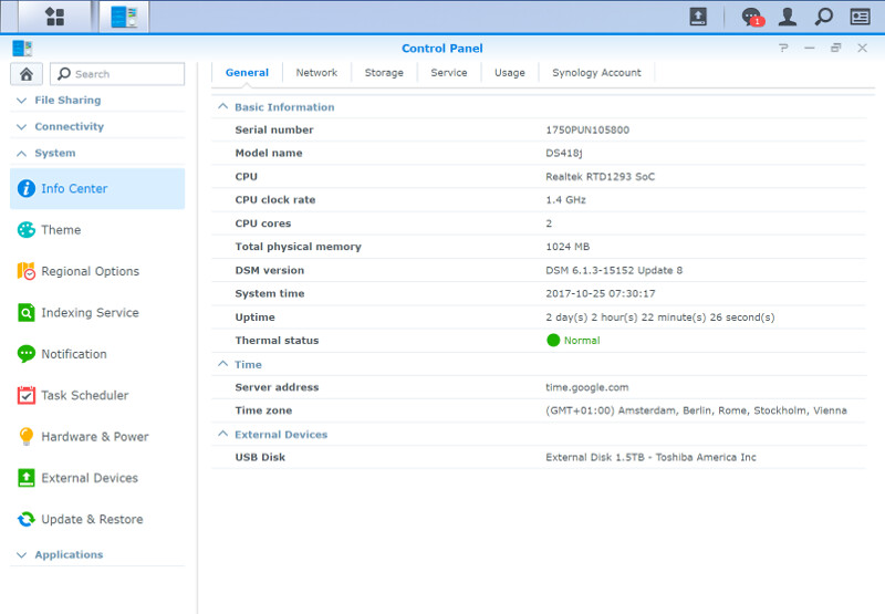 Synology DSM SS04 Settings information 1