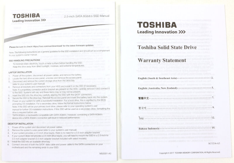 Toshiba OCZ TR200 480GB Photo box accessories