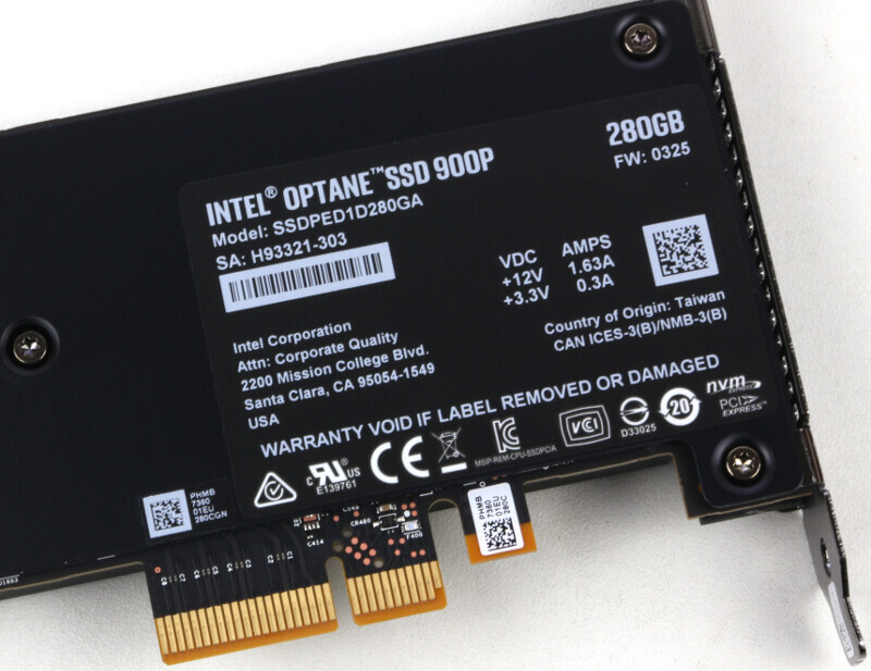 Intel 900p Optane 280GB Photo closeup lable