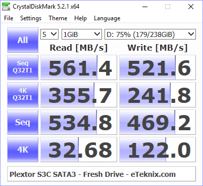 Plextor S3C 256GB BenchFresh cdm 75