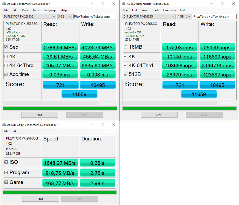 Plextor S3G 256GB BenchBoosted asssd 0 combined