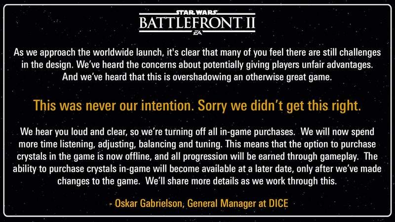 EA Pulls Out All In-Game Purchases from Star Wars Battlefront II