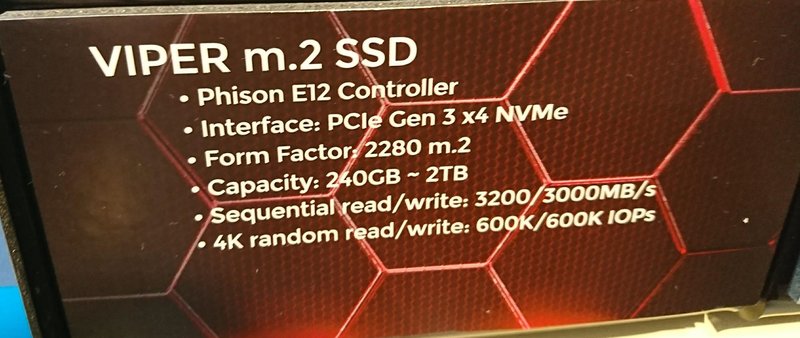 CES2018 Patriot Viper NVMe specifications