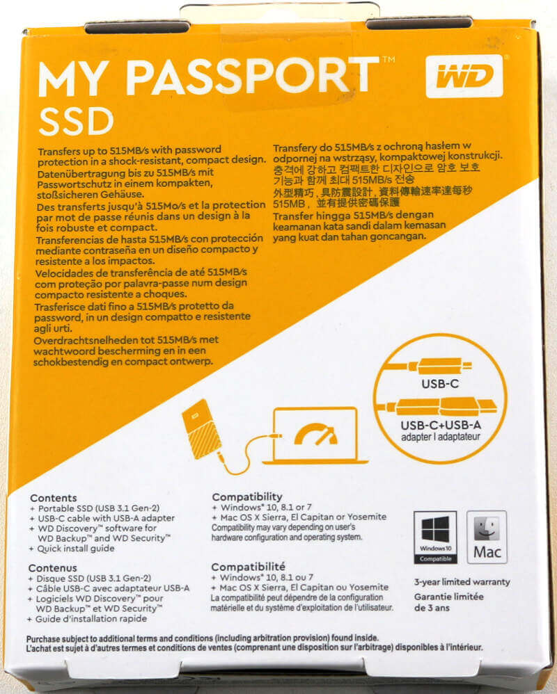 WD My Passport SSD 256GB Photo box rear