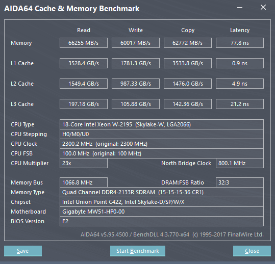 Intel Xeon W-2195 Bench aida memory