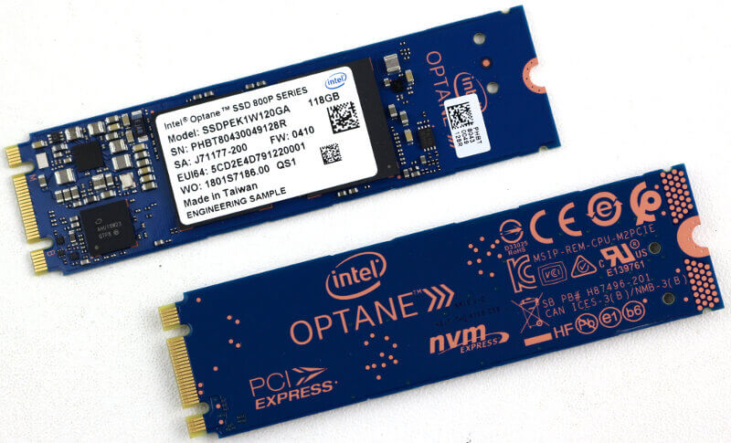 Intel Optane 800P 118GB Photo top and bottom view angled