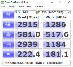 Intel Optane SSD 800p RAID BenchRAID0 cdm 75