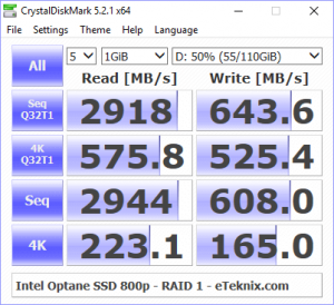 Intel Optane SSD 800p RAID BenchRAID1 cdm 50