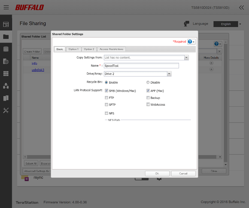 Buffalo TeraStation 5810DN SS01 FileSharing 02 shared folders create