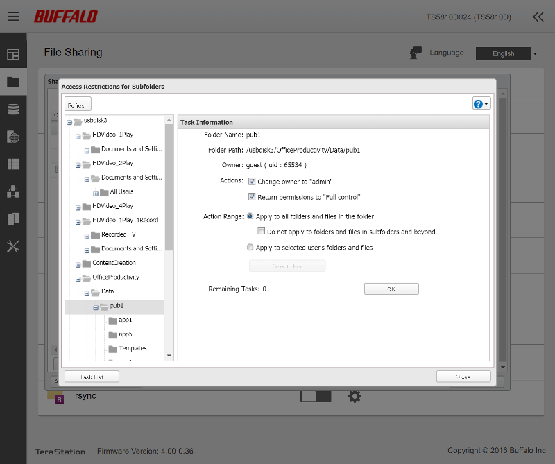 Buffalo TeraStation 5810DN SS01 FileSharing 03 modify subfolders permissions