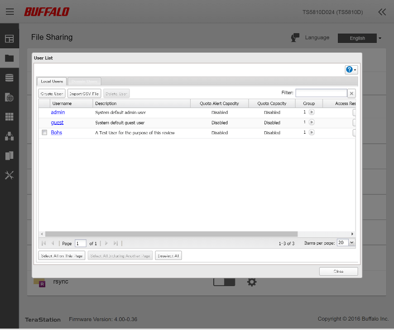 Buffalo TeraStation 5810DN SS01 FileSharing 04 user list