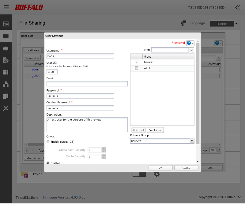Buffalo TeraStation 5810DN SS01 FileSharing 05 user details