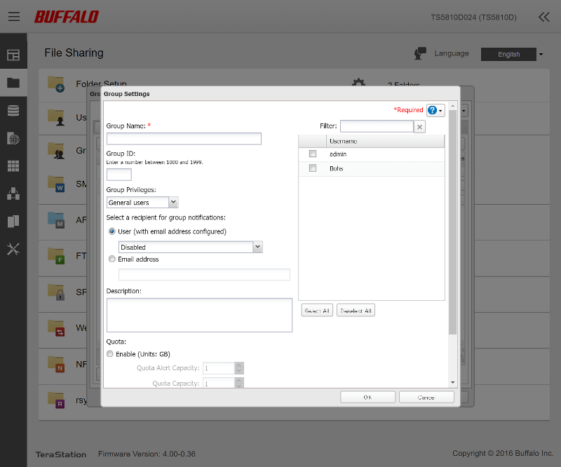 Buffalo TeraStation 5810DN SS01 FileSharing 07 user group details