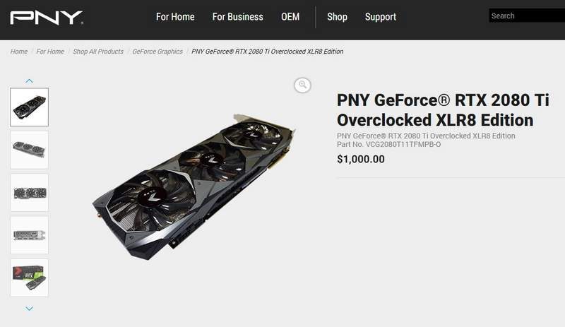 PNY Accidentally Publishes Full Specs and Price of RTX 2080 Ti