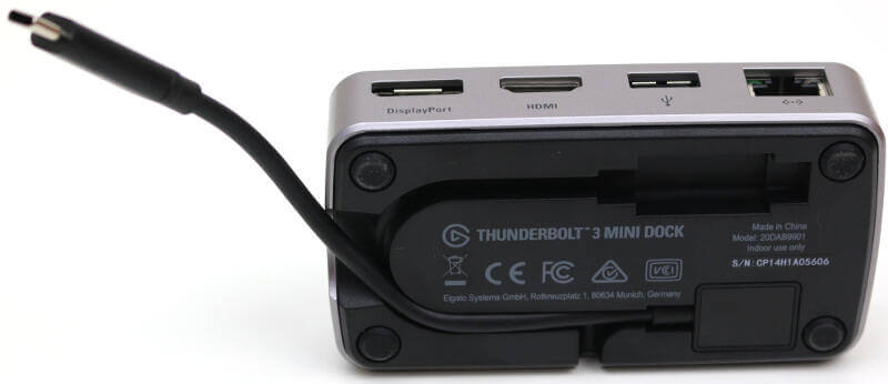 Elgato Thunderbolt 3 Mini Dock Photo view bottom with cable to side
