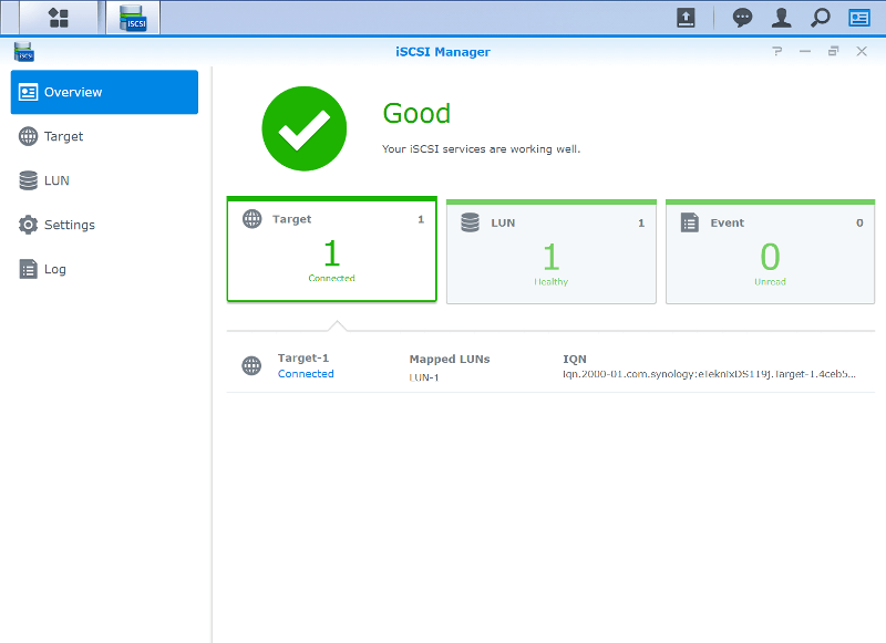 Synology DS119j SS 3 iSCSI manager