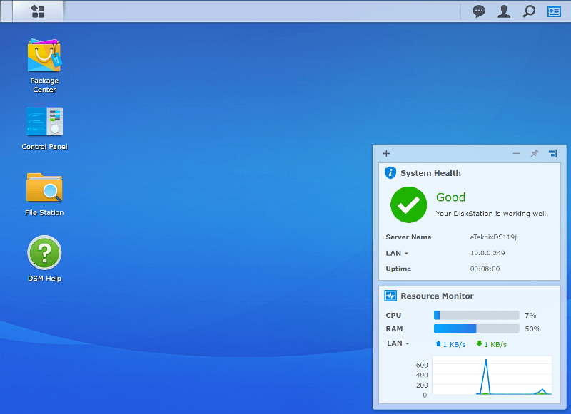 Synology DS119j SS dashboard