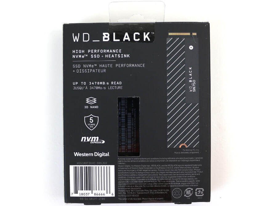 WD Black SN750 1TB Photo box rear