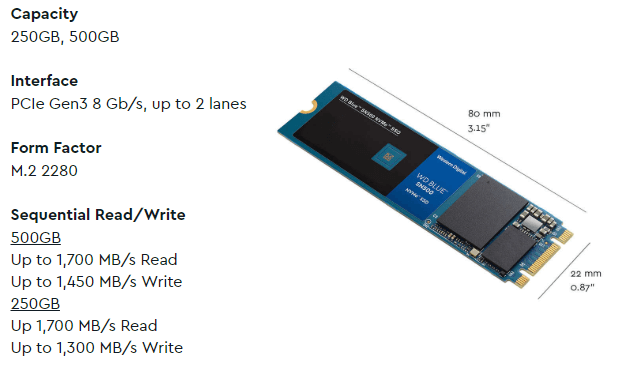 WD Blue SN500 500GB SS specs