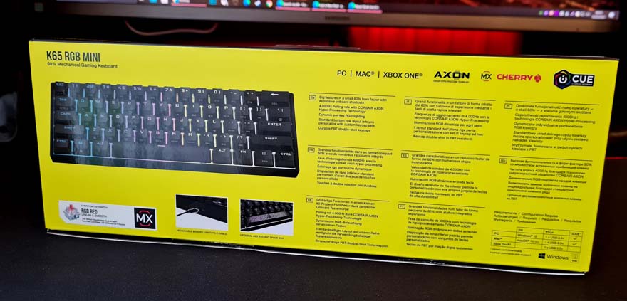 Corsair K65 RGB Mini 60% Mechanical Gaming Keyboard Review box back