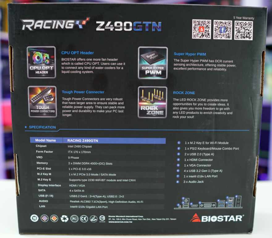 Biostar Racing Z490GTN Motherboard Box