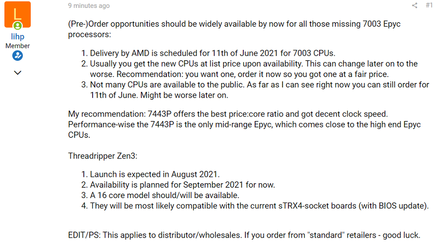 AMD Threadripper “Zen3” CPUs Expected to Arrive in September