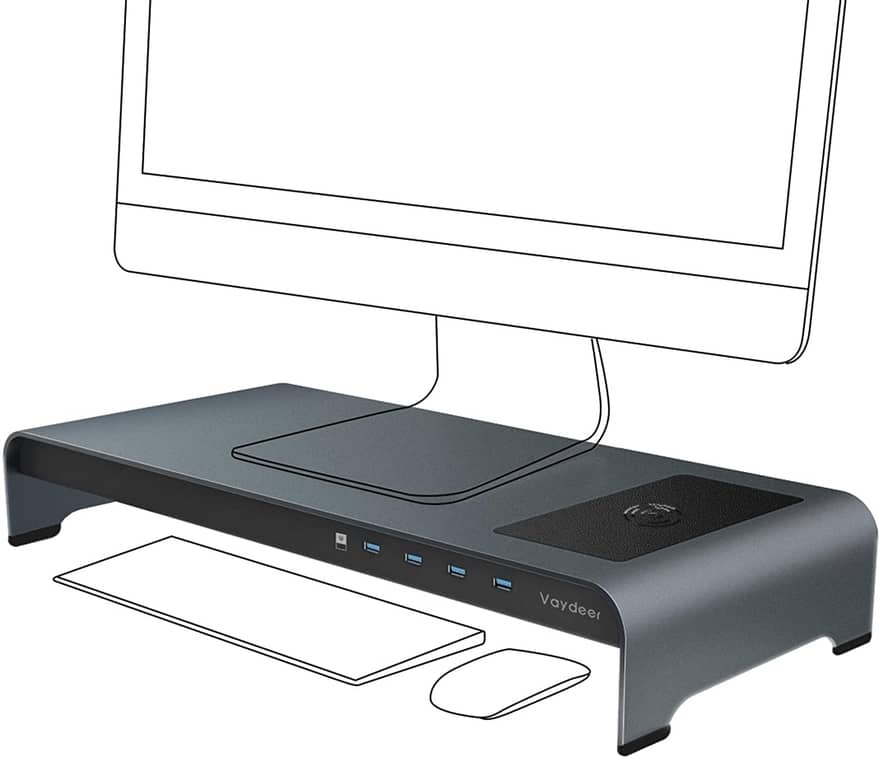 Vaydeer Monitor Stand features a wireless or USB charging station for your  gadgets » Gadget Flow