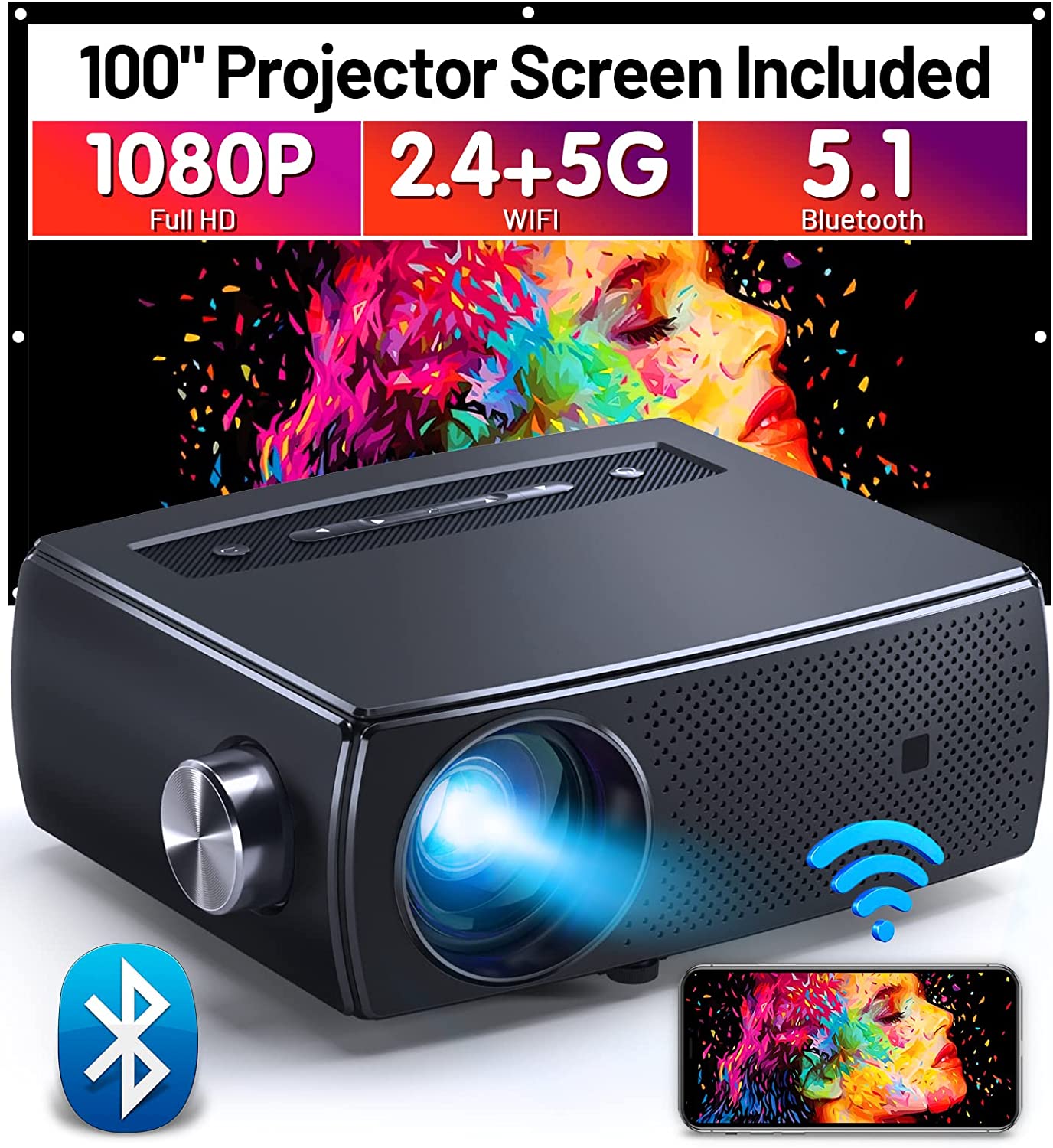 1080P HD Proiettore Mini Portatile Film Beamer con schermo Home Theatre  HDMI USB