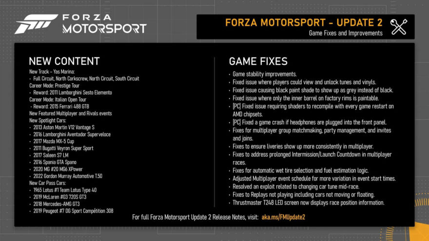 Forza Motorsport Update 2 Full Patch Notes Released